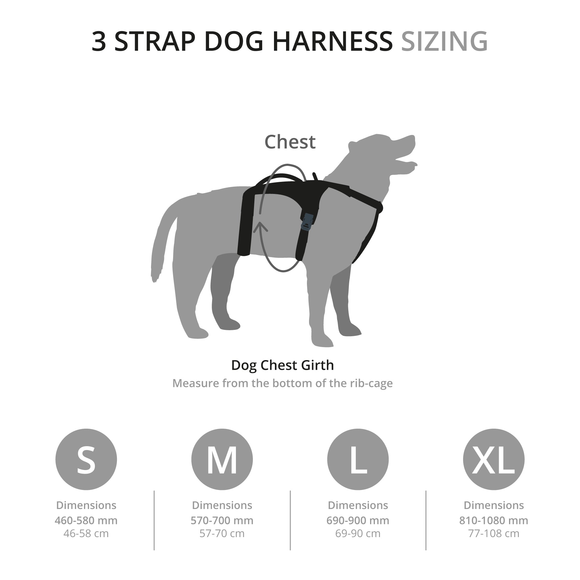 3 Strap Dog Harness Sizes